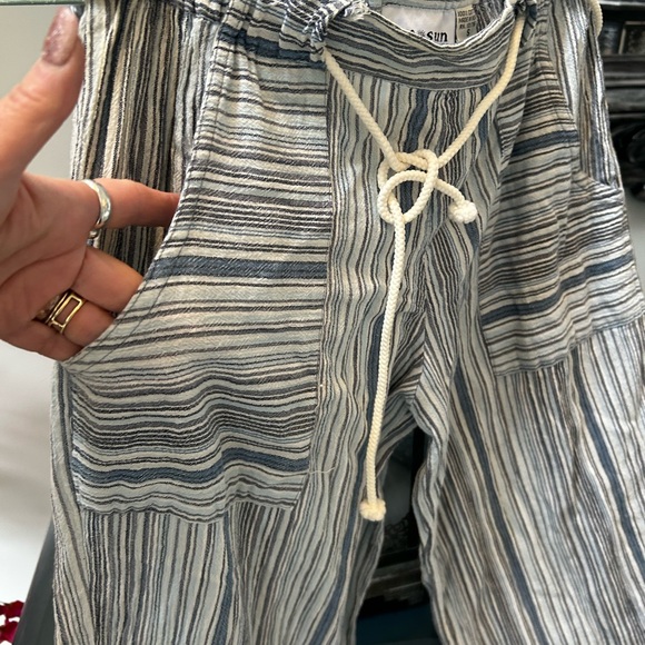 Raya Sun Wide Leg Striped Shirt Cargo Pants - Blue/Gray/White Rope Belt Sz 28” - Picture 4 of 9